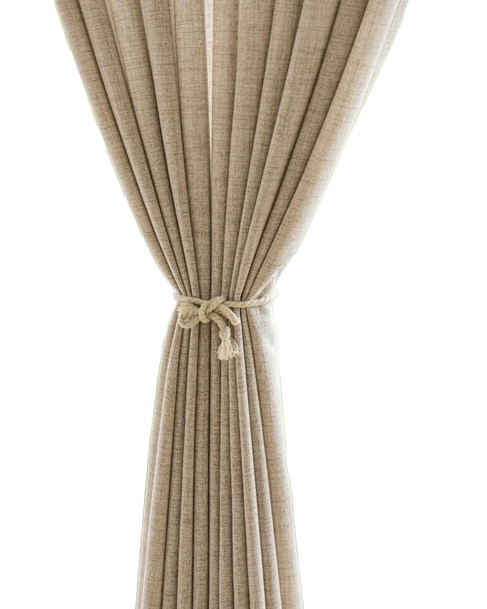 Taupe curtain with a rope tie-back
